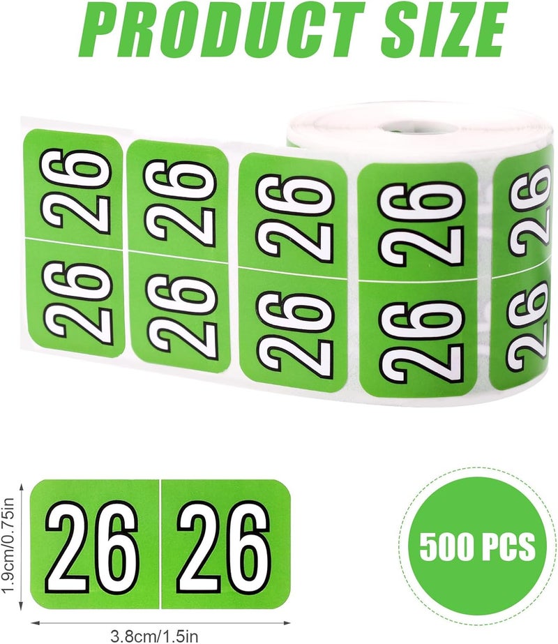 Sinbana 500pcs 2026 Year Stickers, 3/4x1-1/2 Inch File Folder Labels 26 Year Colored Self-Adhesive Medical Chart Number Stickers for Tab File Folders Office Supplies (Light Green) - Image 2